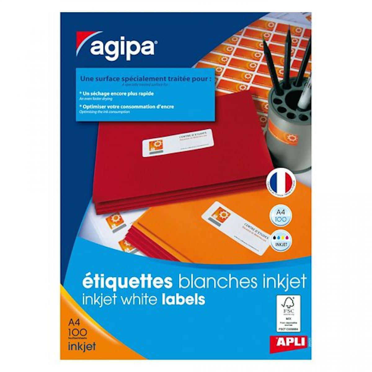 Agipa - Etiquette adresse jet d'encre 52,5 x 29,7 mm Agipa 102496 blanche - Boîte de 4000 - Accessoires Bureau