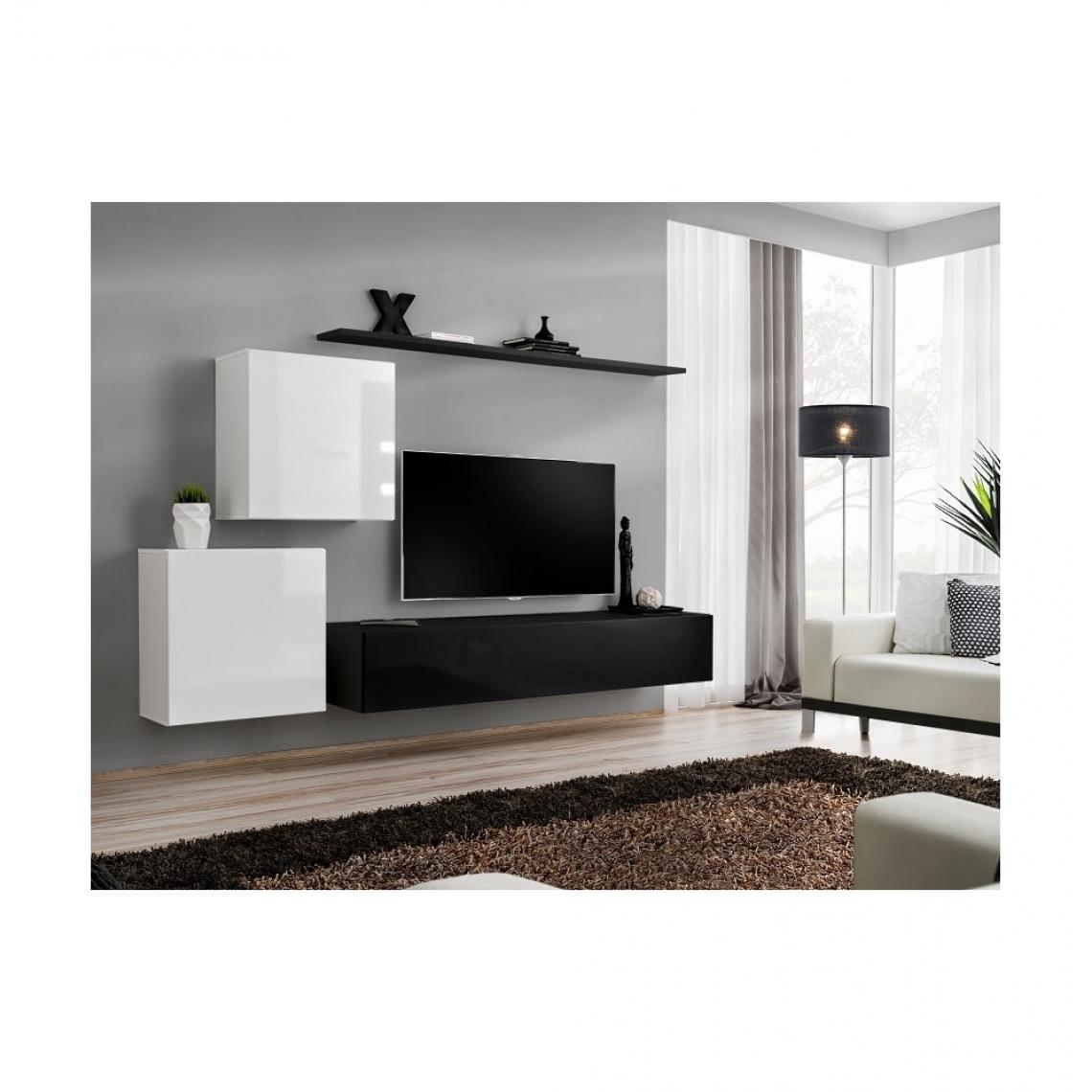 Ac-Deco - Ensemble meuble TV mural - Switch V - 250 cm x 150 cm x 40 cm - Blanc et noir - Meubles TV, Hi-Fi